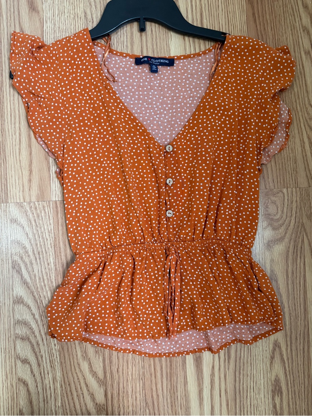 one clothing Orange Polka Dot V-Neck Peplum Blouse